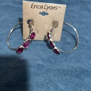 Trio of Elegance: Erica Lyons Three Gemstone Hoop Earrings